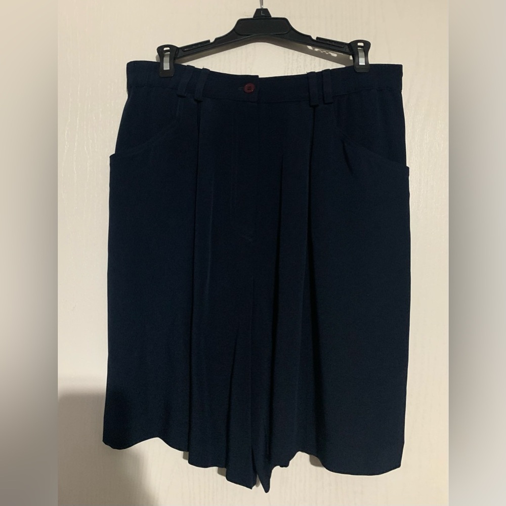 Suzelle 100% Silk Pleated Front Navy Dress Shorts